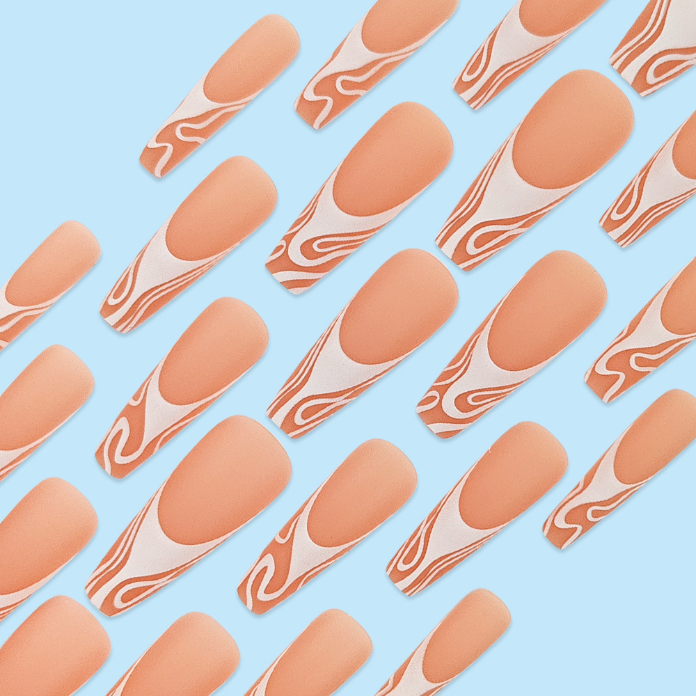Uñas postizas mate trapezoidales estilo francés, 24 piezas, para comercio exterior, uñas postizas para uso diario, arte de uñas removible, lote mixto en stock.