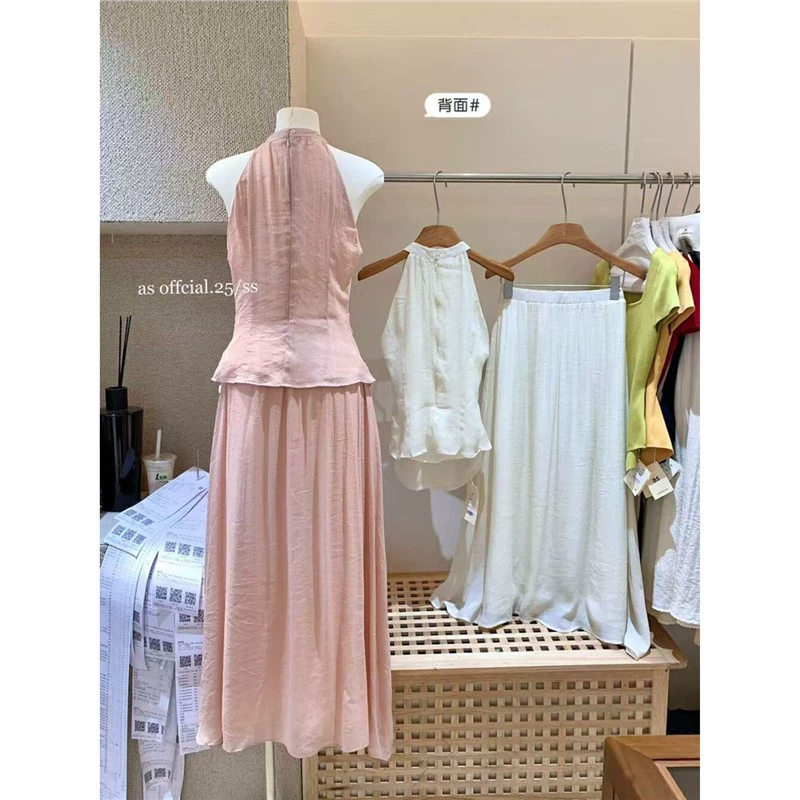 Летняя новая горячая девушка, сексуальная юбка с воротником-стойкой, без рукавов, нишевый топ, комплект из двух предметов, костюм для отдыха на море