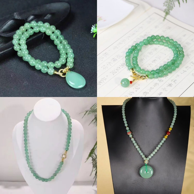 新疆金丝玉圆珠项链东陵玉毛衣链玉石东陵玉妈妈链多圈项链批发