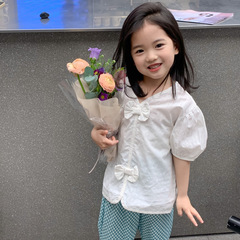 Children's Summer Butterfly Bow Button Down Shirts for Girls - Korean Style Baby T-Shirts