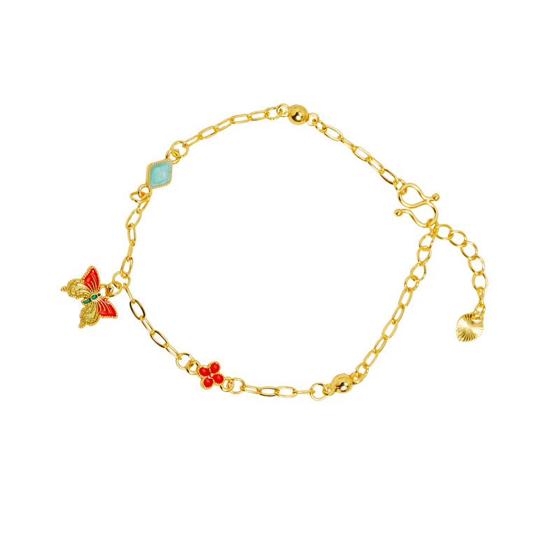 Nuevo chino vietnamita pulsera de oro de arena retrógrado goteo de aceite mariposa de cuatro hojas pulsera mujer lujo ligero joyas de mano no se desvanecen