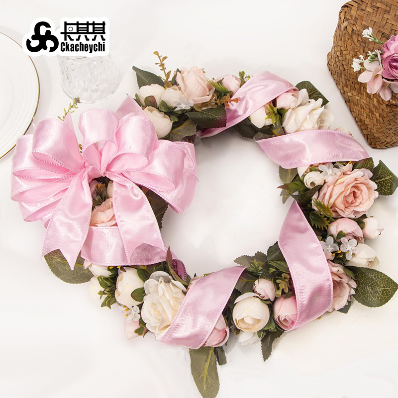 Satín transfronterizo con coronas de flores y arcos decoraciones navideñas cintas engrosadas fabricantes al por mayor