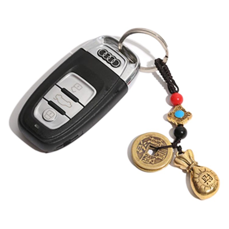 Puesto de venta caliente en lugares escénicos Cinco emperadores dinero latón llavero de coche calabaza de cobre joyería colgante regalo de evento