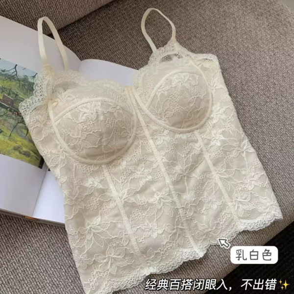 French-Style 6100 Ice Silk Tank Top with Built-In Bra and Chest Pads, Integrated Beautiful Back Design, Slim-Fit Camisole Top