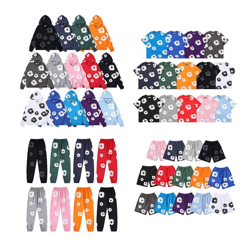 跨境高品质D-T木棉花立体发泡卫衣美式情侣连帽衫卫裤休闲套装ins