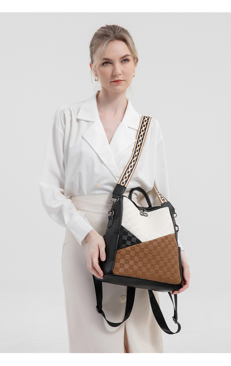Women's Embossed Chessboard Checkerboard Backpack For College_voghion.com