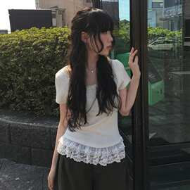 INS博主款 韩系温柔甜美花边下摆设计可爱减龄百搭通勤T恤上衣