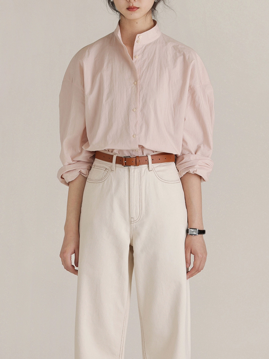 Nice p low saturation spring Twisted Shirt/stand collar design niche…