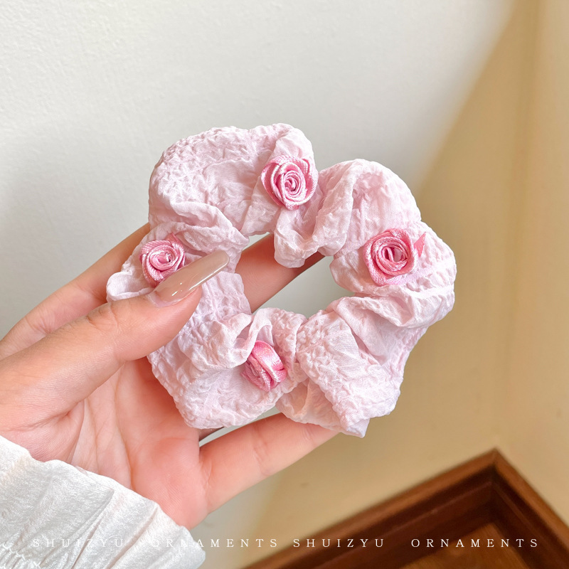 Corbata de pelo de intestino de lunares de crema grande coreana, gomas de goma de cola de caballo suaves para mujer, accesorios para el cabello de bola, accesorios para el cabello, cuerda para la cabeza