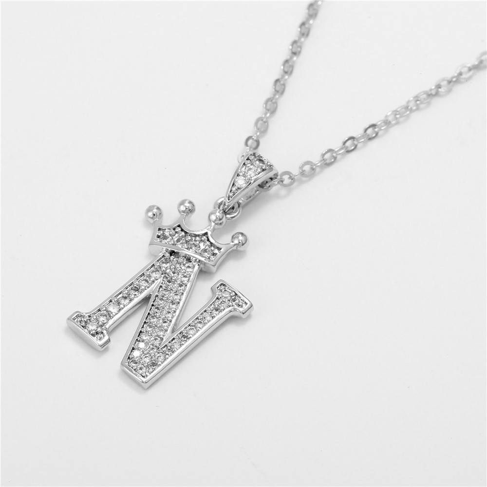 Fashion Micro-inlaid Zircon Crown English Letter Necklace Platinum Necklace Wholesale Nihaojewelry display picture 7