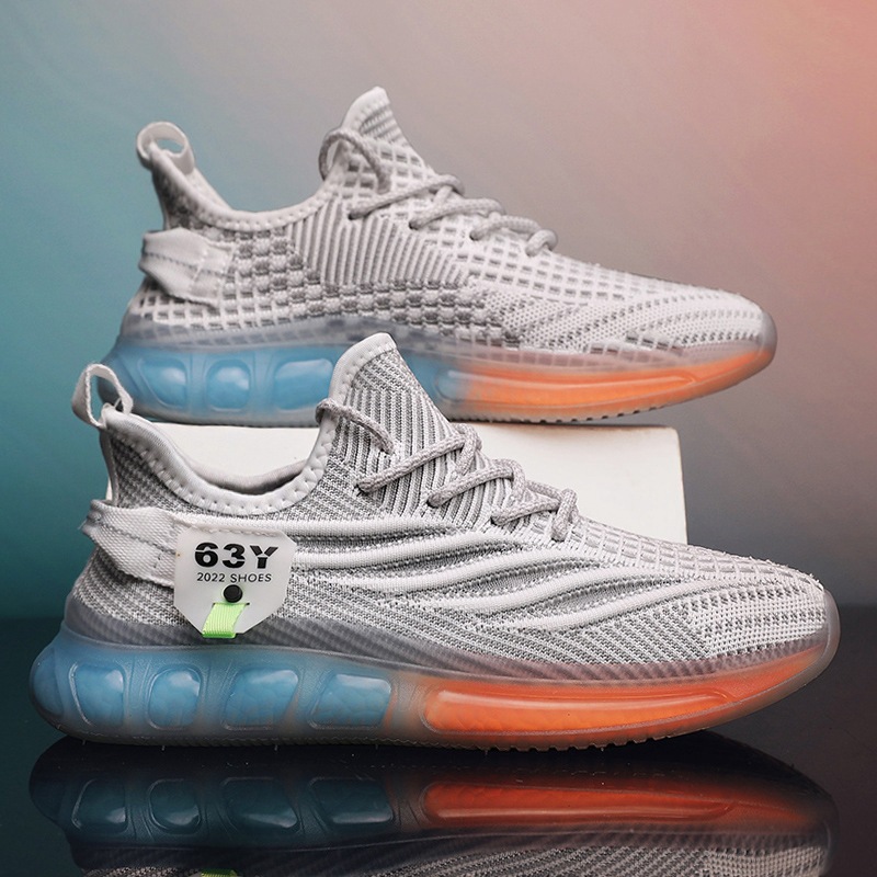 春季飛織休閒鞋透氣跑步鞋男士運動鞋網面跨境批發果凍底鞋子男