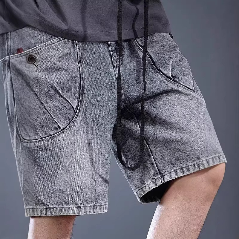 Men's Washed Denim Cargo Shorts - Summer Loose Fit American Streetwear Retro Five-Point Shorts_voghion.com