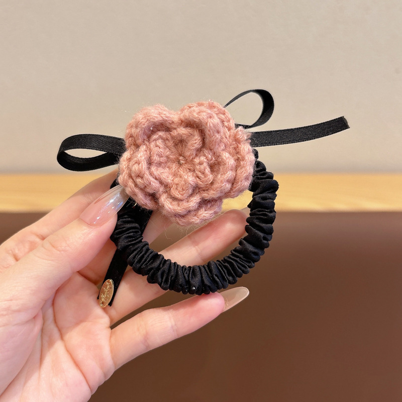 Arco de mariposa encaje intestino anillo de cabello de niña estilo pastoral de alto nivel flor de cabello cuerda de cabello bufandas cuadradas cuerda