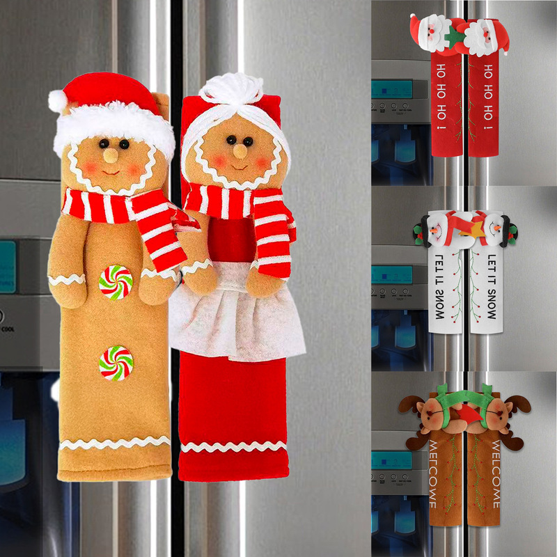 Mingguan Christmas Decoration Supplies Creative Gingerbread Man Doll Refrigerator Handle Gloves Two-Piece Kitchen Scene Decoration