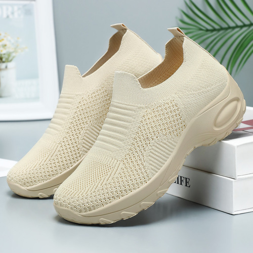 Women's Casual Spring Thick-Heeled Shoes, Solid Color, Versatile, Heel Height, Feather Mesh Breathable Net Shoes, Wholesale