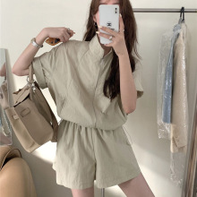 跨境高级感2025新款套装女夏季纯色设计感休闲运动两件套装女批发