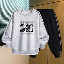 加工定制童装男童秋装卫衣套装2025新款中大童春秋男孩痞帅两件套