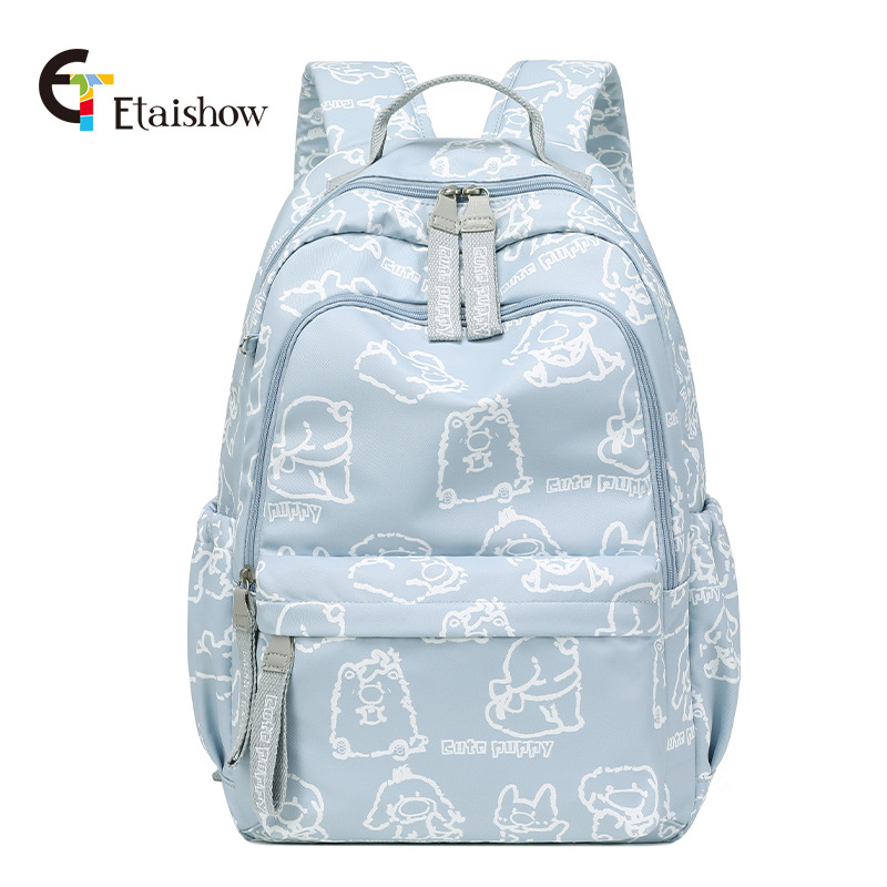 Fábrica al por mayor mochila femenina estudiante de secundaria lindo gato impresión gran capacidad impermeable chica