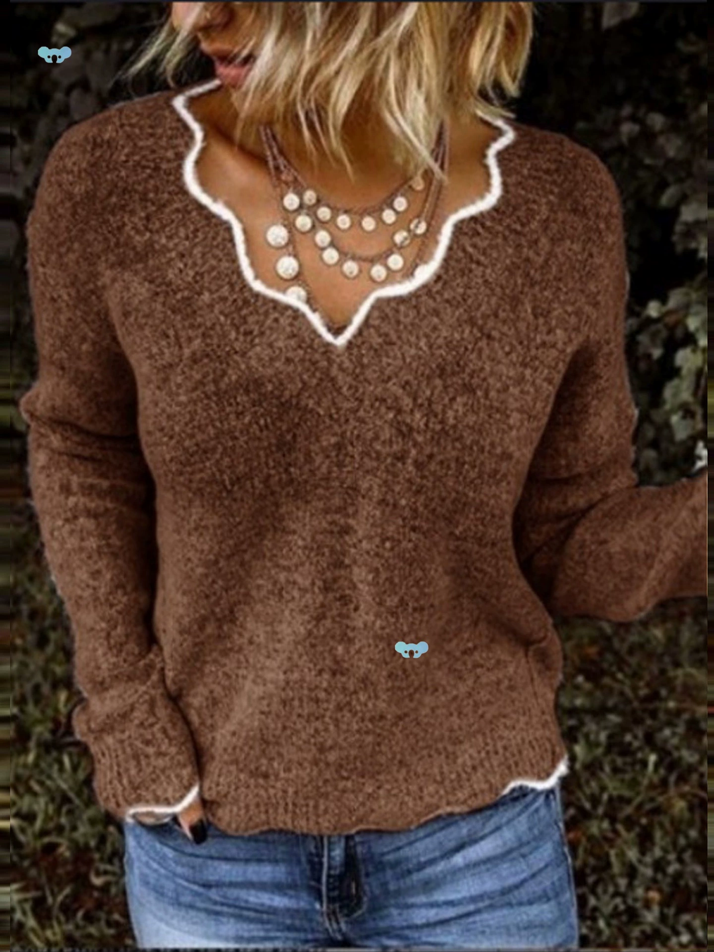 Женский осенне-зимний вязаный свитер с v-образным вырезом, однотонный, трансграничный