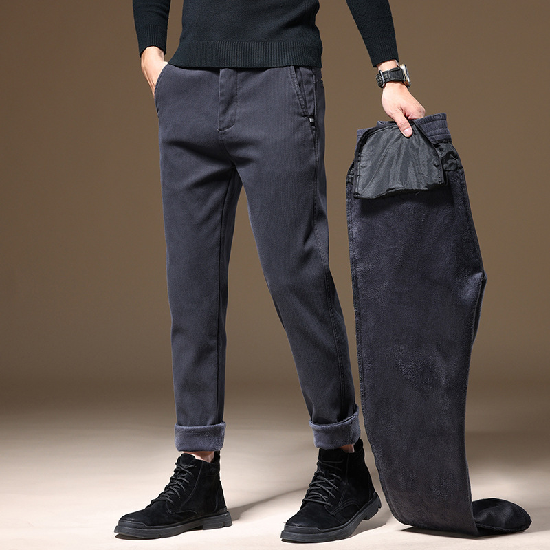 Pants men autumn winter business men's loose plus fleece men's pants straight leg simple pants fashion brand all-match men's casual pants