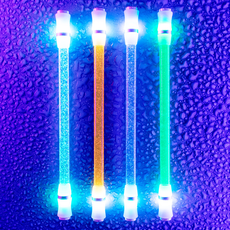 轉筆者水晶七彩LED芯片呼吸燈合金CNC筆頭陽極氧化飾圈發光轉轉筆