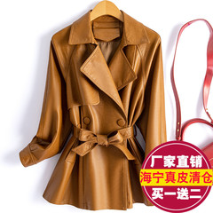 2025春新款真皮皮衣外套女短款系带收腰皮风衣宽松显瘦皮夹克外套