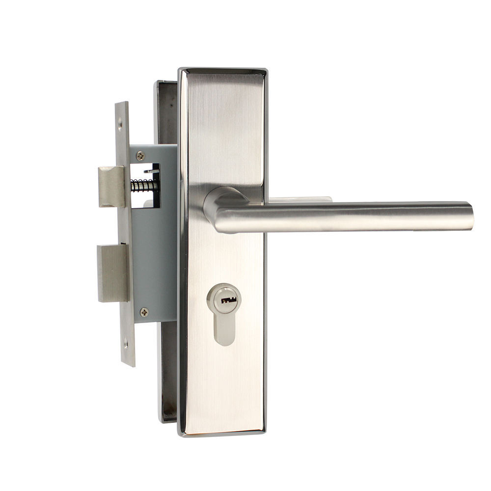 Cerradura de la puerta interior de acero inoxidable cepillado conjunto completo Puerta panel de bloqueo dormitorio puerta mudo universal manija panel de bloqueo
