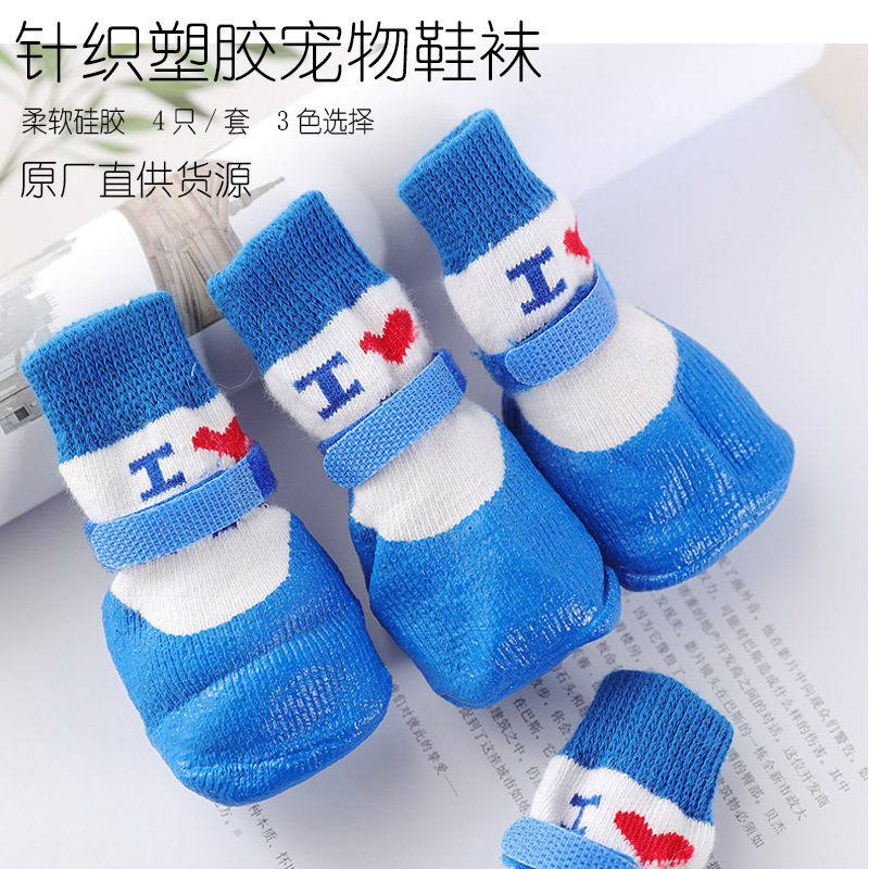 Venta directa de fábrica de zapatos y calcetines para mascotas, zapatos para perros con parte inferior de plástico antideslizante para deportes al aire libre, calcetines para perros y gatos, lindos mascotas para perros