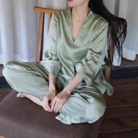 2025新款南韩丝早秋高端睡衣女长袖长裤带居服套装