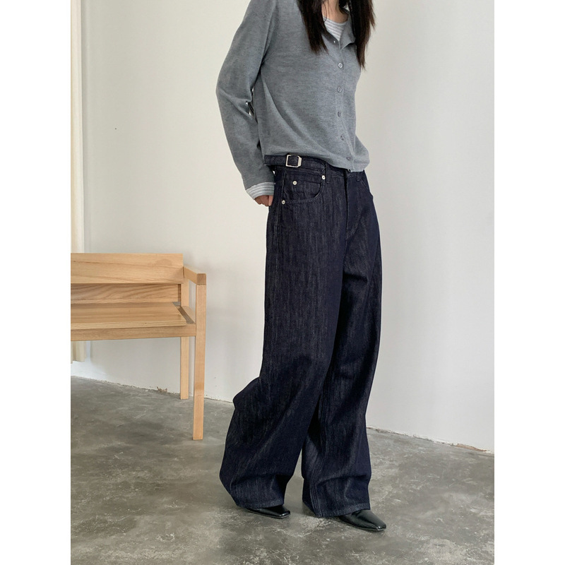 Gagd Original Color Jeans for Women, Tencel High-Waisted Loose Slimming Simple Retro Wide-Leg Straight Denim Pants
