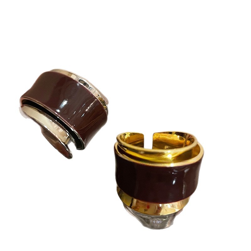 Bague élégante et discrète, double couche, style goutte d'huile, idéale pour les déplacements quotidiens. Design unique et raffiné._voghion.com