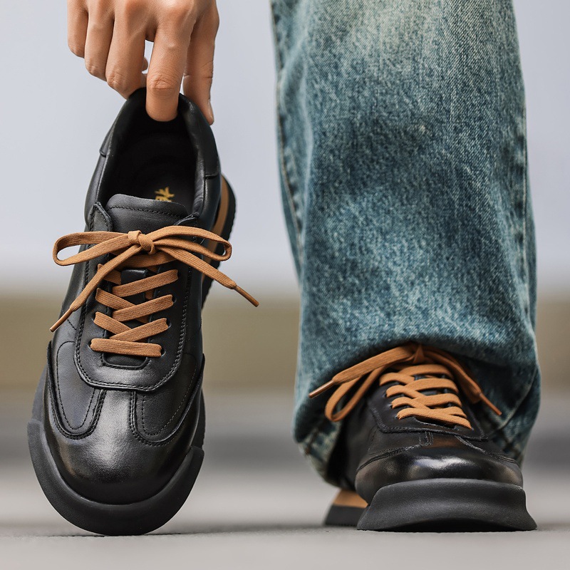 [Cuero de vaca de cabeza] Nuevos zapatos de cuero genuino de moda de Dexun Agan transpirables deportivos casuales