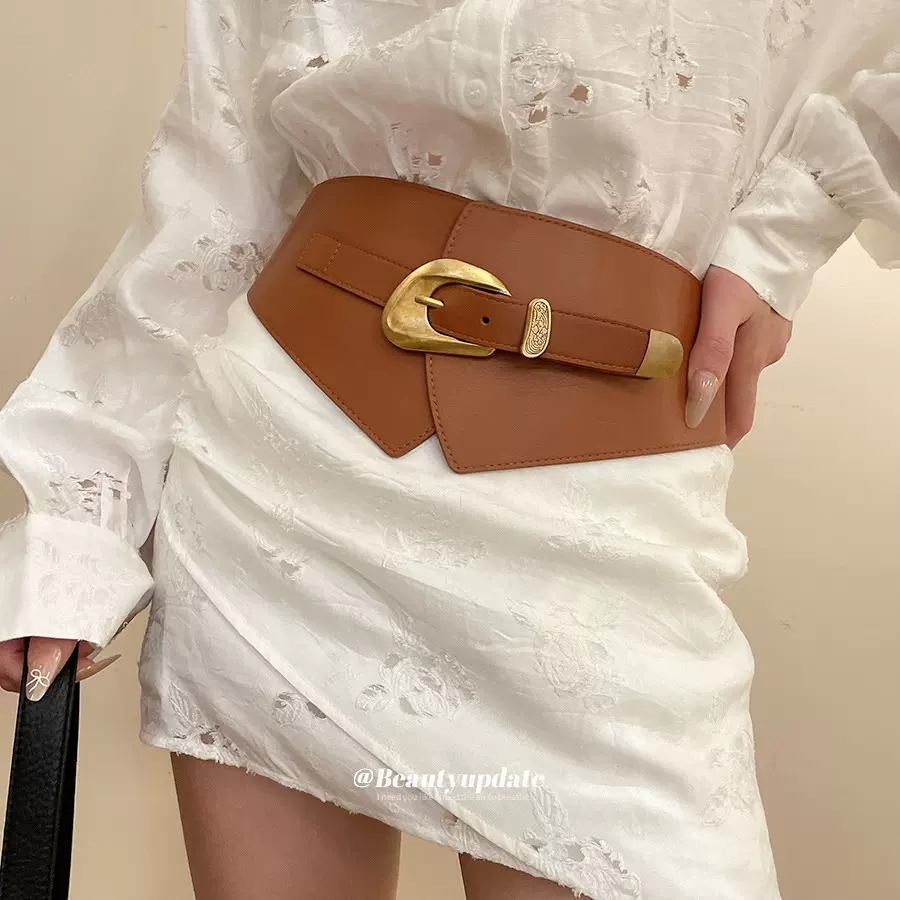 皮革弹力带腰带欧美时尚简约配西装裙子腰链皮带小众设计感腰饰女