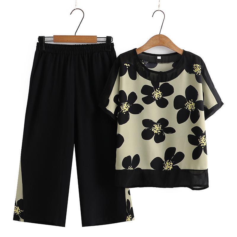 Middle-Aged Mother Summer Suit Elegant Middle-Aged and Elderly Grandma Short-Sleeved T-Shirt Women's Summer Style 2025 Summer New Style