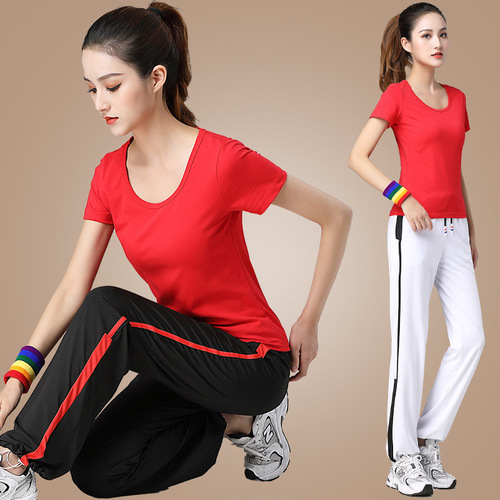 Yang Liping Square Dance Clothing Set Round Neck Short Sleeve Slimming Dance Wear Fitness Wear Team Dance Wear