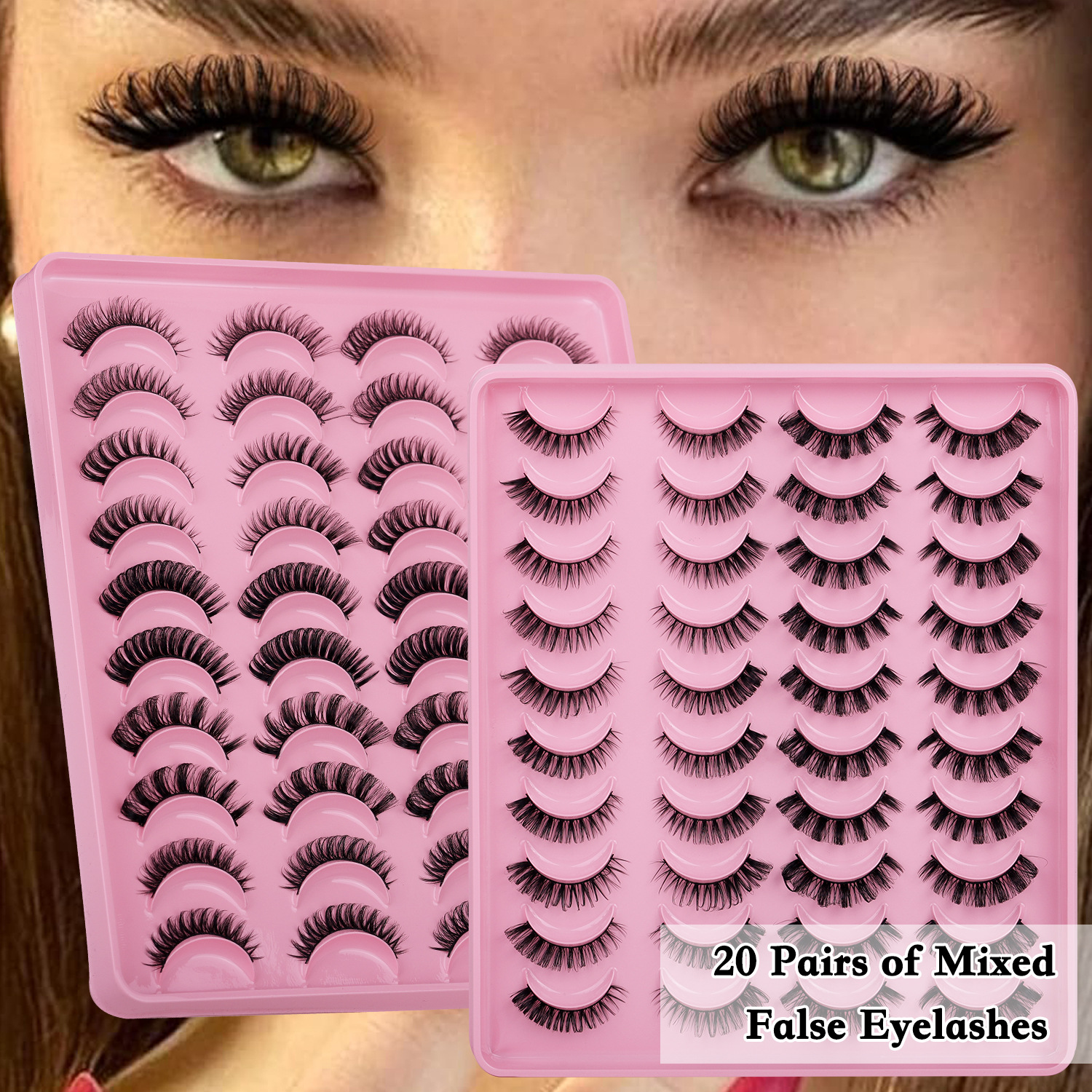 Amazon Rusia pestañas postizas rizadas 20 pares de fibras químicas rizadas tridimensionales, pestañas mixtas gruesas, explosiones transfronterizas