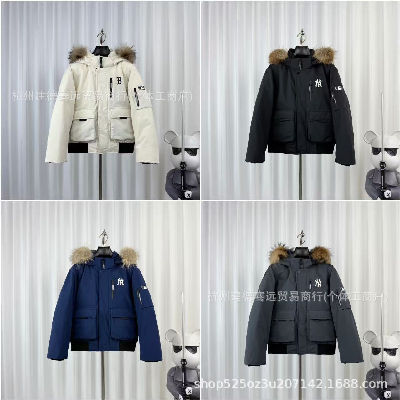莆田纯原MLB洋基队工装羽绒服 NY鹅绒连帽派克服男女情侣防寒潮款