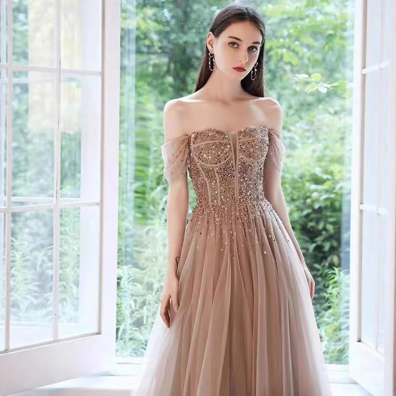 Special Offer: New Style Elegant Sequined Organza Splicing Flowing Puffy Skirt Evening Dress for Dinner Parties and Gatherings, Long Style