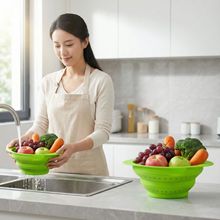 可折叠硅胶滤水篮家用厨房水果蔬菜洗菜滤水盘可伸缩瓜果盘