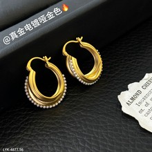 丽银饰品2025秋冬小米珍珠椭圆耳扣欧美风简约气质百搭法式耳饰