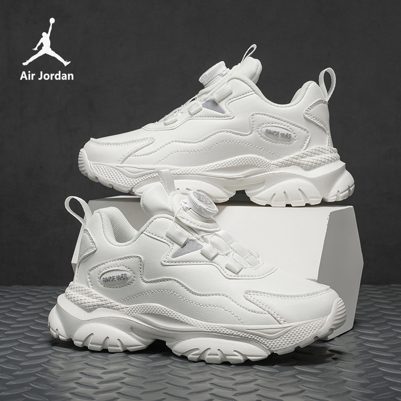 Jordan children's white sneakers for boys, leather sports shoes, 2026 autumn and winter new model, running shoes for primary school students and kindergarten children