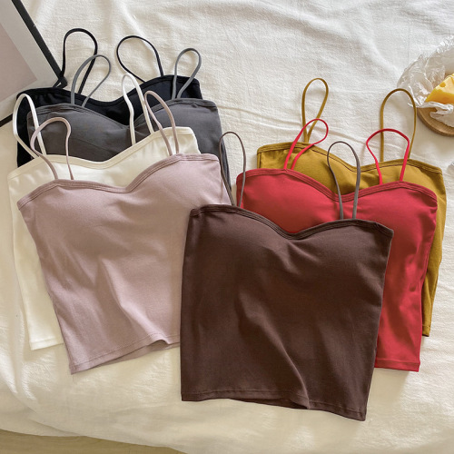 Spring new outer wear small camisole women's design niche inner wear beautiful back wrap chest strap chest pad hot girl top