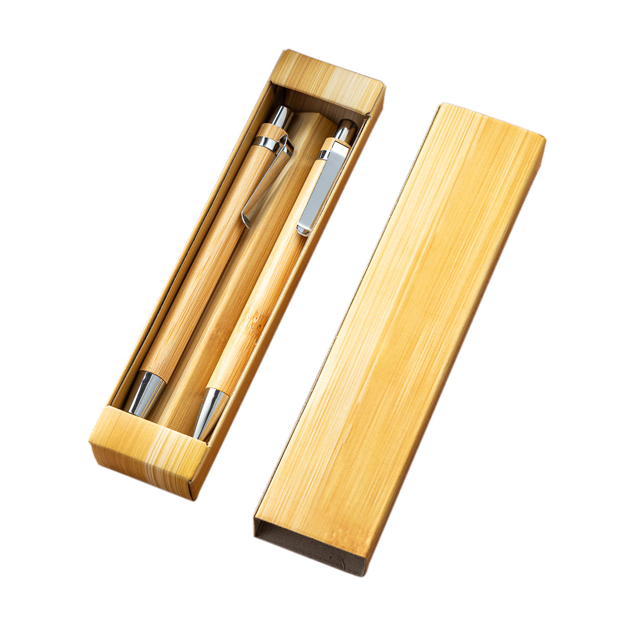 Material de madera de bambú bolígrafo de publicidad bolígrafo de impresión logotipo bolígrafo de bambú caja de bolígrafo de metal gancho táctil juego de bolígrafo