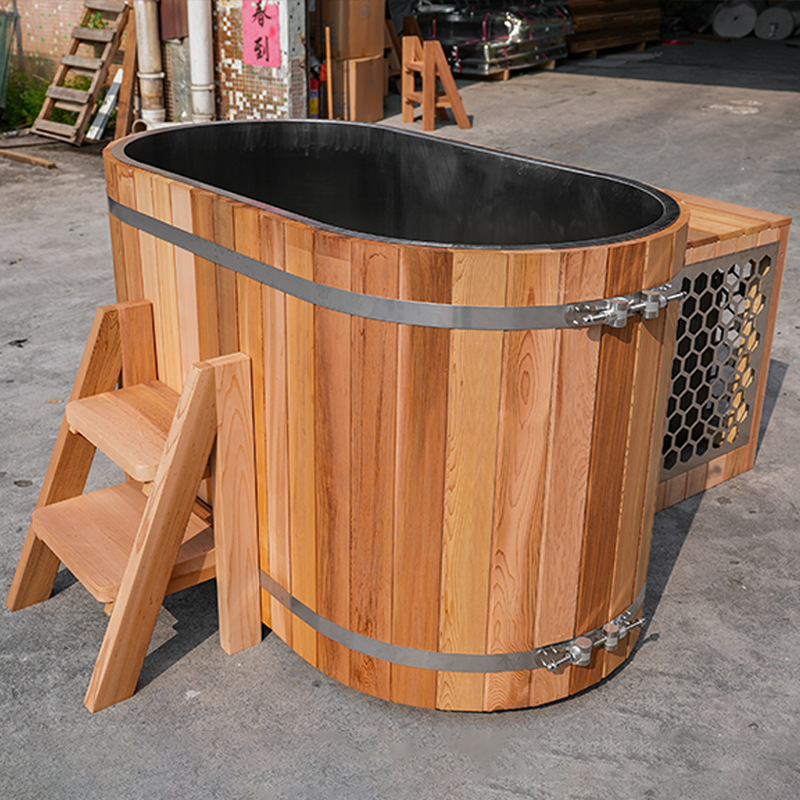 Caisheng 2024 new cold water bathtub wooden ice bath all-in-one machine red cedar shell ice bathtub wooden ladder