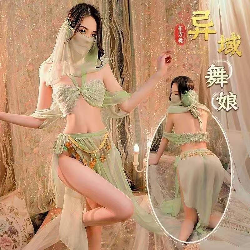 Adult Hanfu-Inspired Lingerie Set with Butterfly-Tie Split Skirt and Sheer Polyester Detailing — detail image 8