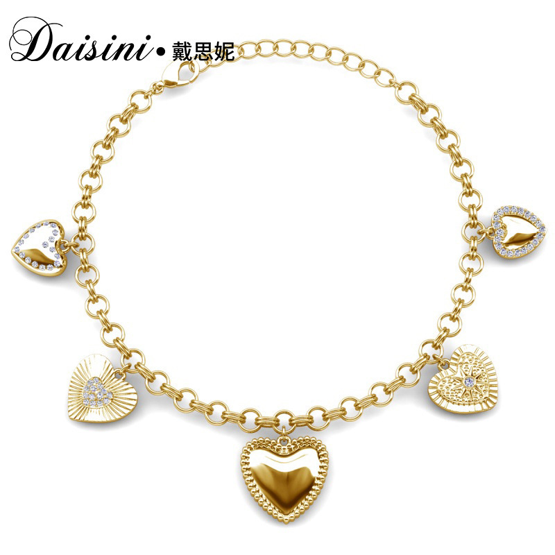 Cross-Border Niche Gold-Plated Bracelet, Geometric Heart-Shaped Bracelet, Women's Exquisite Swarovski Element Crystal Bracelet