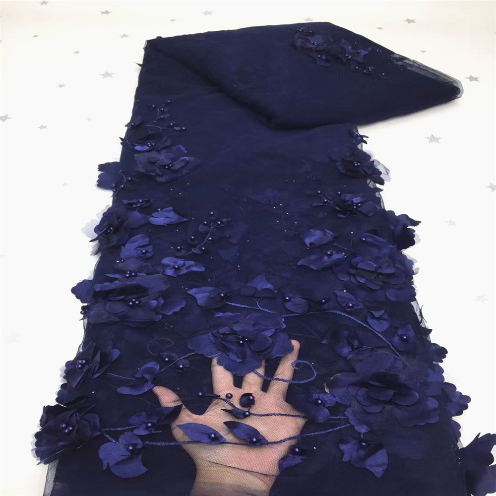 3D bordado tela de malla hecha a mano con cuentas tridimensional bordado tela primavera y verano ropa vestido de tela en stock venta al por mayor