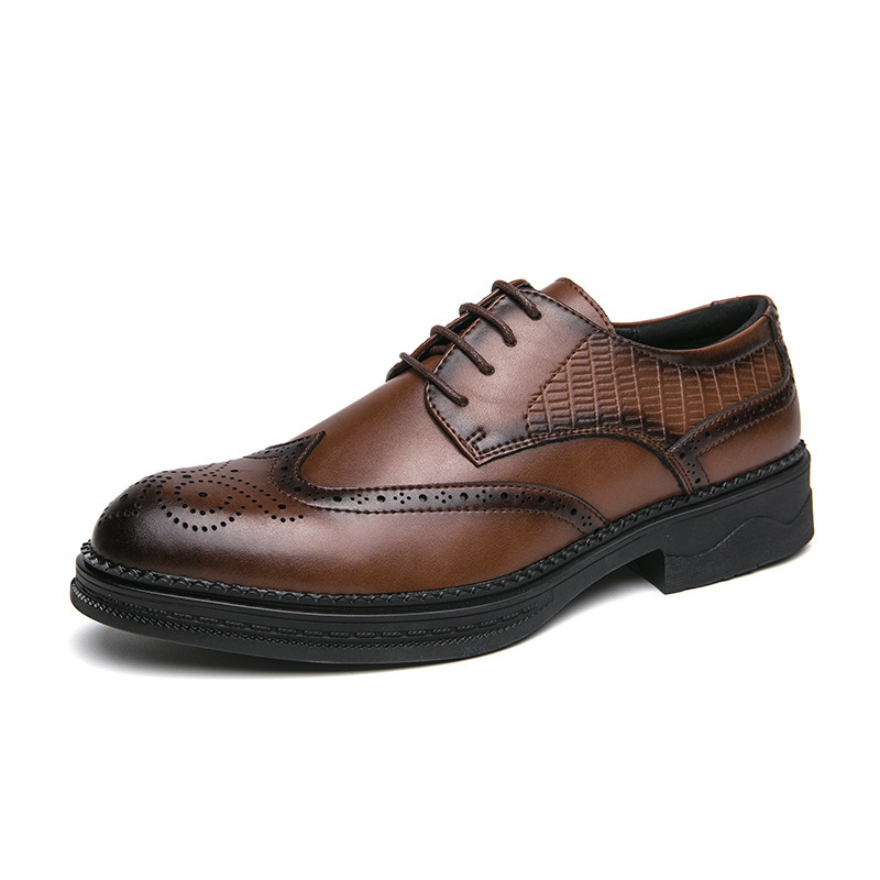 Hombres de cuero de vaca Bloc tallado zapatos de cuero otoño-invierno 2024 hombre vestido de negocios de suela gruesa zapatos de boda