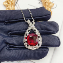 创意葫芦设计12克拉仿天然鸽血红吊坠女 红碧玺pt950镶嵌锆石项链