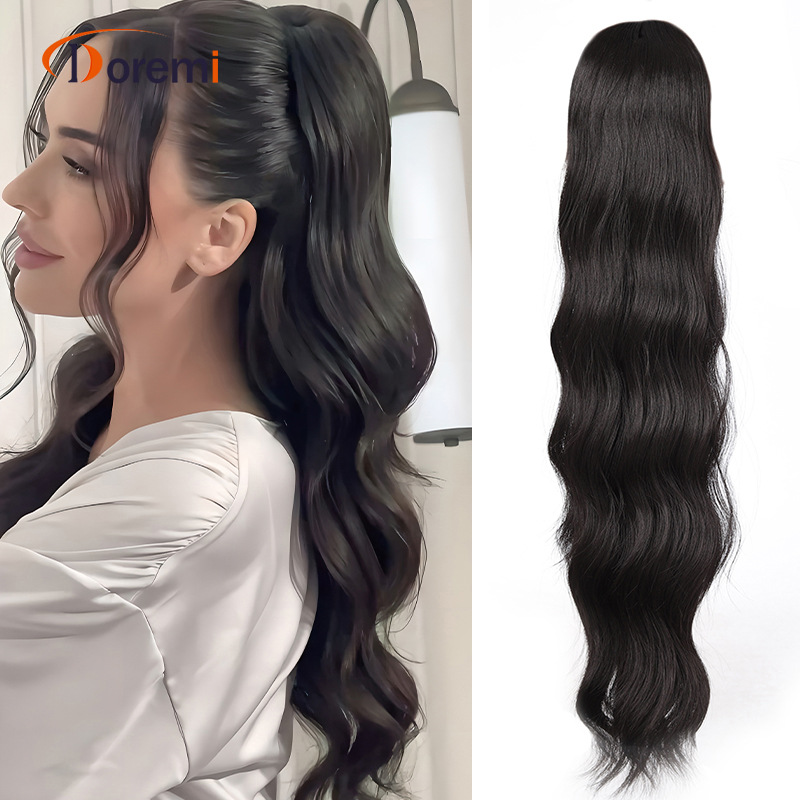 Perucas transfronteiriças europeias e americanas de 60 cm (24 polegadas), cabelo cacheado ondulado grande, rabo de cavalo com cordão._voghion.com